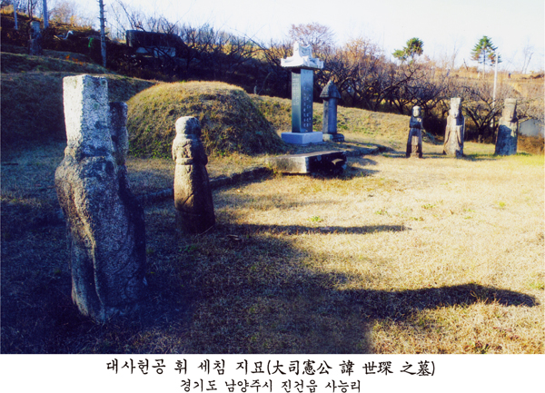 대사헌공 휘 세침 지묘(大司憲公 諱 世琛 之墓) — 경기도 남양주시 진건읍 사능리. 봉분과 묘비, 여러 석인상이 서 있는 묘역이다.